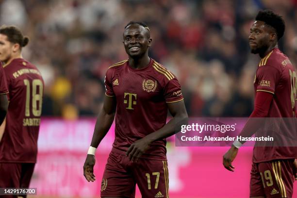 Sadia Mane of FC Bayern München smiles during the Bundesliga match between FC Bayern München and Bayer 04 Leverkusen at Allianz Arena on September...