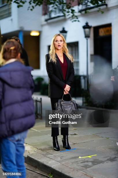 Reese Witherspoon on location for 'The Morning Show' on September 30, 2022 in New York City.