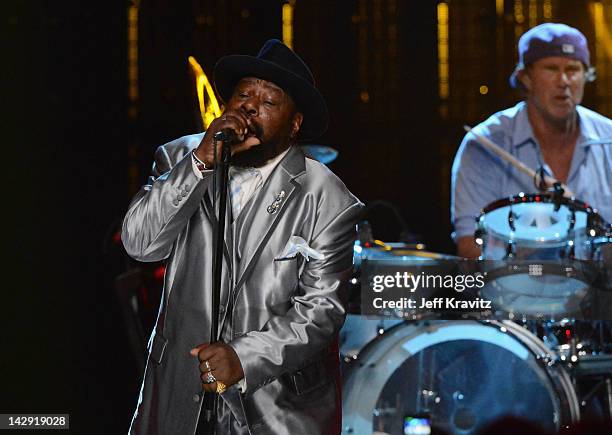 George Clinton performs on stage at the 27th Annual Rock And Roll Hall Of Fame Induction Ceremony at Public Hall on April 14, 2012 in Cleveland, Ohio.