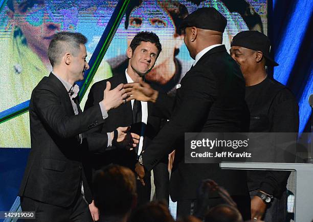 Cool J and Chuck D present inductees Adam Horovitz AKA ADROCK and Michael Diamond AKA Mike D of the Beastic Boys with their award at the 27th Annual...