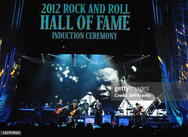 Top performs on stage at the 27th Annual Rock And Roll Hall Of Fame Induction Ceremony at Public Hall on April 14, 2012 in Cleveland, Ohio.