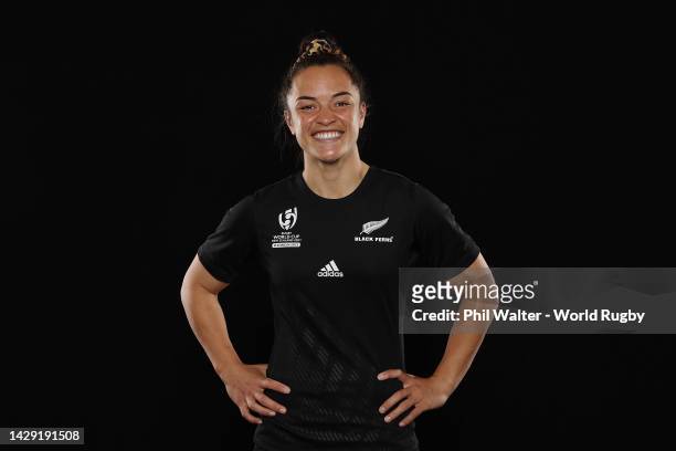 Theresa Fitzpatrick poses for a portrait during the New Zealand for the 2021 Rugby World Cup headshots session at Rydges Hotel on October 01, 2022 in...