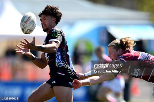 Moses Leo of North Harbour charges forward during the round nine Bunnings NPC match between Southland and North Harbour at Rugby Park Stadium, on...