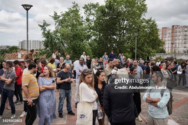 Crowds gather as Mayor of Nanterre, Patrick Jarry, makes a declaration, addressing participants taking part in a nationwide action in Nanterre on...