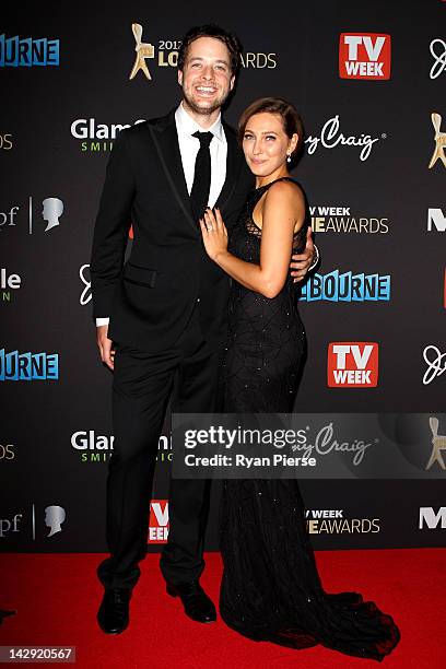 Hamish Blake and his fiance Zoe Foster arrive at the 2012 Logie Awards at the Crown Palladium on April 15, 2012 in Melbourne, Australia.