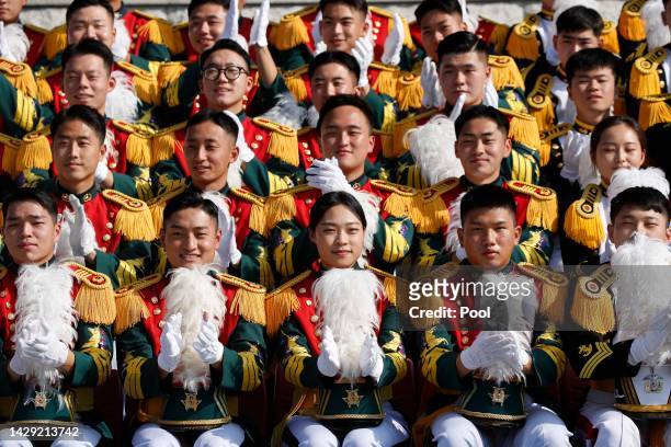 South Korean cadet participate in the media day for the 74th anniversary of Armed Forces Day at the Military Base on September 29, 2022 in Gyeryong,...