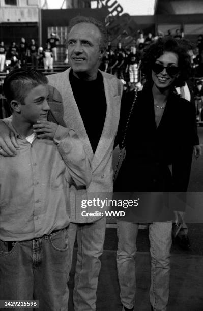 Actor James Caan, Scott Caan, and Ingrid Hajek at the Los Angeles premiere of Batman Returns at Mann's Chinese Theatre on June 16th, 1992.