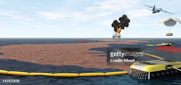 oil spill recovery - fire stock illustrations