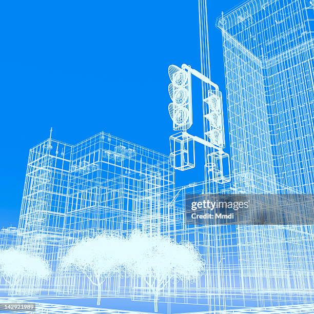 wireframe buildings - blueprint stock-grafiken, -clipart, -cartoons und -symbole