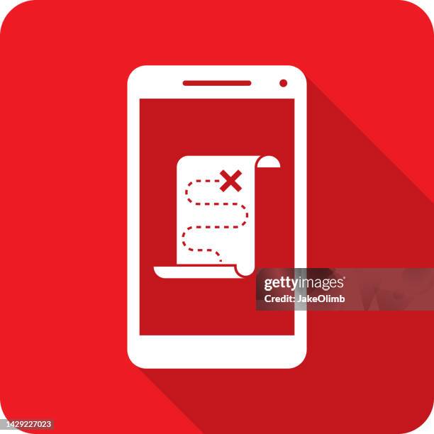 stockillustraties, clipart, cartoons en iconen met treasure map smartphone icon silhouette 1 - treasure map