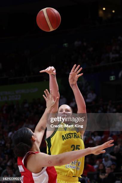 Lauren Jackson of Australia shoots during the 2022 FIBA Women's Basketball World Cup 3rd place match between Canada and Australia at Sydney...