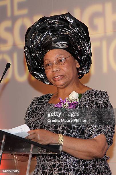 President of the Asomugha Foundation Dr. Lilian Asomugha speaks at the 6th Annual Asomugha Foundation Gala at the Millennium Biltmore Hotel on April...