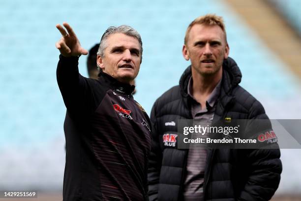 Panthers coach Ivan Cleary gestures during a Penrith Panthers NRL training session at Accor Stadium on October 01, 2022 in Sydney, Australia.