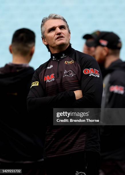 Panthers coach Ivan Cleary looks on during a Penrith Panthers NRL training session at Accor Stadium on October 01, 2022 in Sydney, Australia.