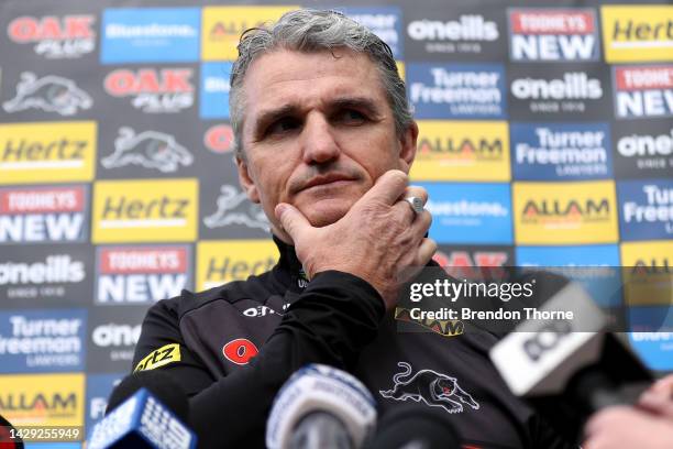 Ivan Cleary speaks to the media during a Penrith Panthers NRL training session at Accor Stadium on October 01, 2022 in Sydney, Australia.