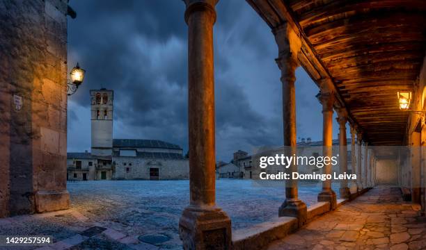 pedraza main square. segovia province. castilla y leon. spain - church sunset rural scene stock pictures, royalty-free photos & images