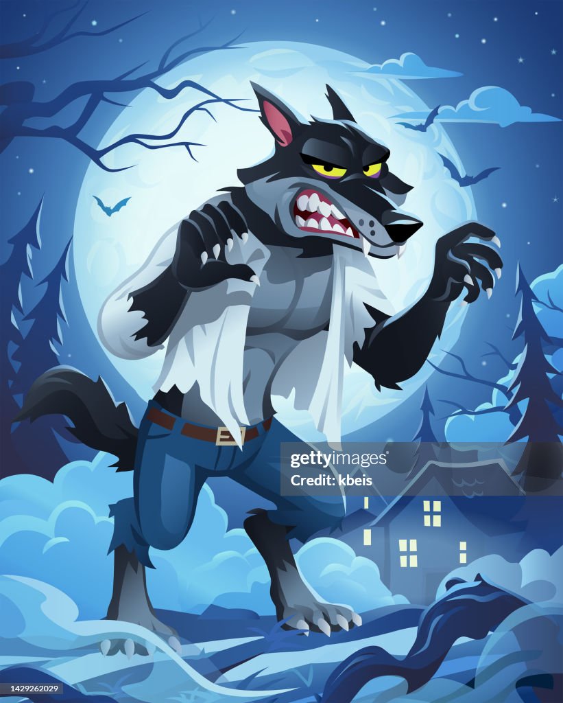Werewolf In Front Of Full Moon