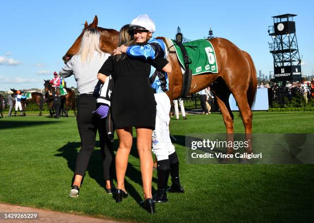 Ethan Brown after riding Smokin' Romans to win Race 7, the Tab Turnbull Stakes, during Turnbull Stakes Day at Flemington Racecourse on October 01,...