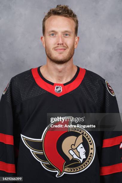 Anton Forsberg of the Ottawa Senators poses for his official headshot for the 2022-2023 season on September 21, 2022 at Canadian Tire Centre in...