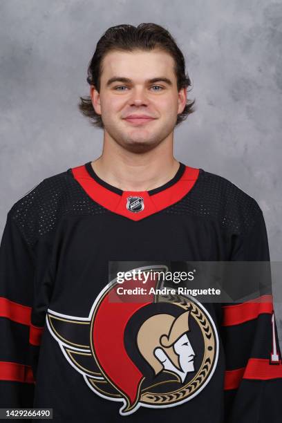 Alex DeBrincat of the Ottawa Senators poses for his official headshot for the 2022-2023 season on September 21, 2022 at Canadian Tire Centre in...