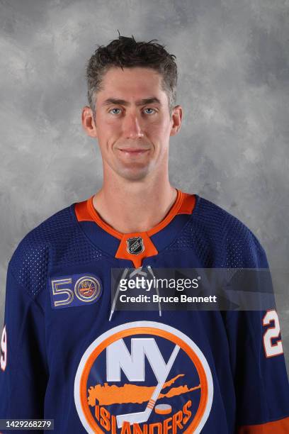 Brock Nelson of the New York Islanders poses for his official headshot for the 2022-23 season on September 21, 2022 at the Northwell Health Ice...