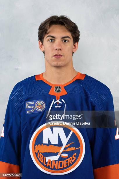 Daylan Kuefler of the New York Islanders poses for his official headshot for the 2022-2023 season on September 14, 2022 at the Northwell Health Ice...