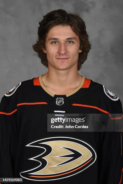 Trevor Zegras of the Anaheim Ducks poses for his official headshot for the 2022-2023 season on September 20, 2022 at Great Park Ice in Irvine,...