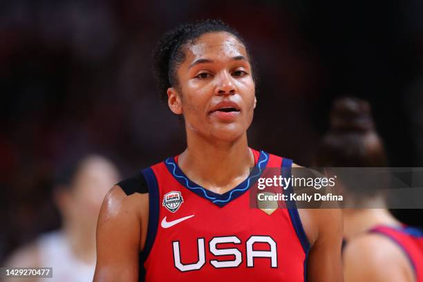 Alyssa Thomas of the United States looks on during the 2022 FIBA Women's Basketball World Cup Final match between USA and China at Sydney Superdome,...