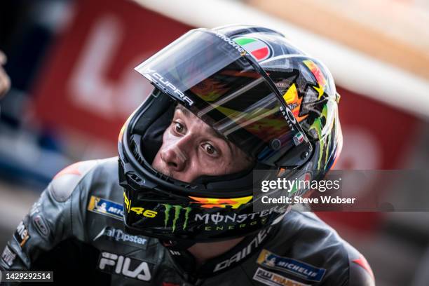 Marco Bezzecchi of Italy and Mooney VR46 Racing Team enters parc ferme after his pole position during the qualifying session of the MotoGP OR...