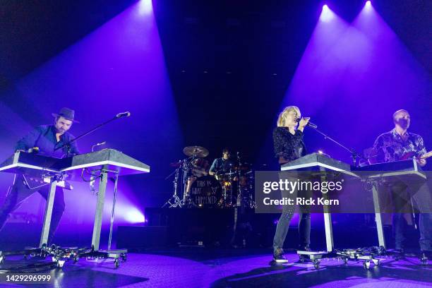 James Shaw, Joules Scott-Key, Emily Haines, and Joshua Winstead of Metric perform in concert during "The Doomscroller Tour" at ACL Live on September...