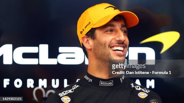 Daniel Ricciardo of Australia and McLaren looks on in the garage during final practice ahead of the F1 Grand Prix of Singapore at Marina Bay Street...