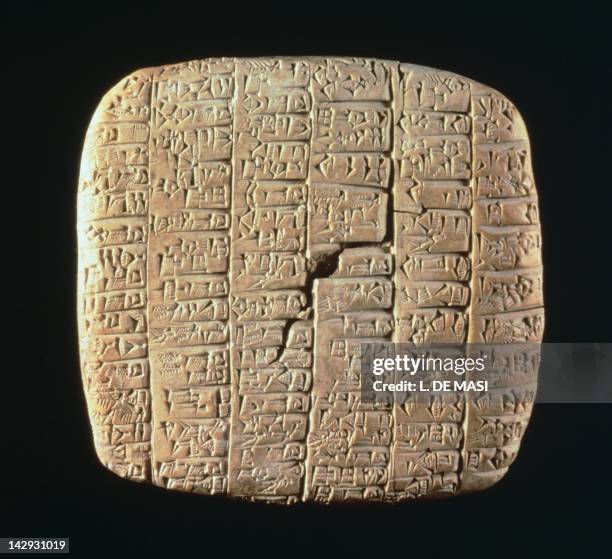 Clay tablet engraved in cuneiform characters from Ebla, Syria. Syria civilisation, 3rd Millennium BC. Aleppo, Archaeological Museum