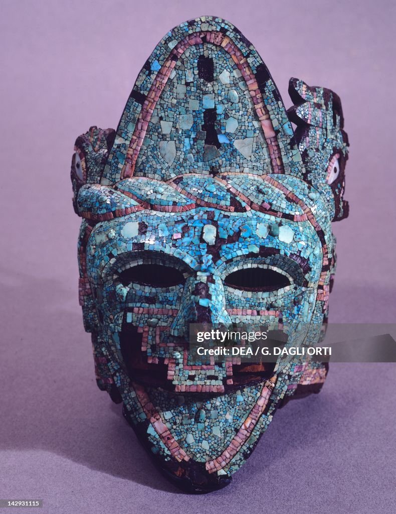 Aztec mask decorated with mosaic. Aztec Civilization, 14th-16th... Foto ...