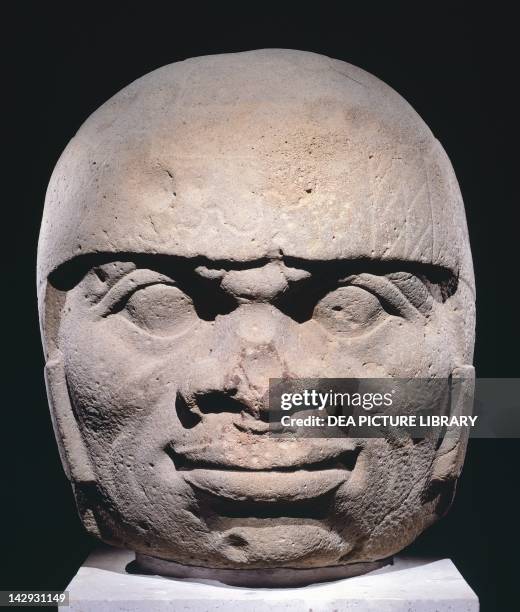 Colossal head originating from Mexico. Olmec Civilization, 13th-10th Century BC. Villahermosa, Parque-Museo La Venta