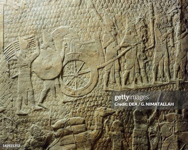 Assyrians conquering Lachish in 701 BC, relief from Sennacherib's Palace in Nineveh, Iraq. Assyrian civilisation, 8th Century BC. London, British...