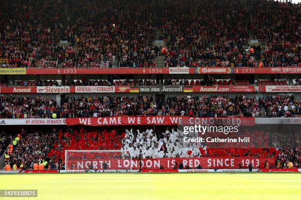 General view inside the stadium prior to the Premier League match between Arsenal FC and Tottenham Hotspur at Emirates Stadium on October 01, 2022 in...