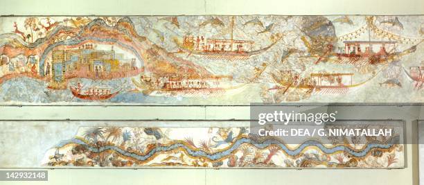 Naval expeditions and river landscape, Akrotiri fresco, Thera . Minoan Civilization, 16th Century BC. Athens, Ethnikó Arheologikó Moussío