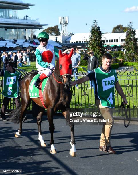 Craig Williams riding Profondo before unplaced finish in Race 7, the Tab Turnbull Stakes, during Turnbull Stakes Day at Flemington Racecourse on...