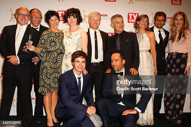Cast and crew of 'The Slap' pose after winning the logie for Most Outstanding Drama Series or Mini-Series at the 2012 Logie Awards at the Crown...