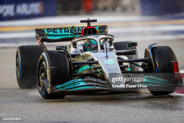 George Russell of Mercedes and Great Britain during qualifying ahead of the F1 Grand Prix of Singapore at Marina Bay Street Circuit on October 01,...