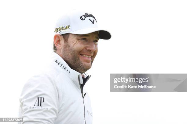 Branden Grace of South Africa looks on after teeing off on the 2nd hole on Day Three of the Alfred Dunhill Links Championship on the Old Course St....