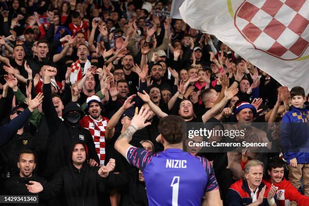Danijel Nizic of Sydney United thanks fans following the Australia Cup Final match between Sydney United 58 FC and Macarthur FC at Allianz Stadium on...