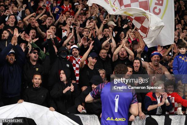 Danijel Nizic of Sydney United thanks fans following the Australia Cup Final match between Sydney United 58 FC and Macarthur FC at Allianz Stadium on...