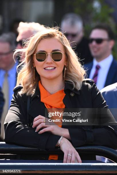 Australian swimmer, Ariarne Titmus is seen during Turnbull Stakes Day at Flemington Racecourse on October 01, 2022 in Melbourne, Australia.
