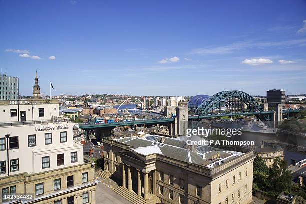 view over the tyne bridges, newcastle on tyne, tyne and wear, england - newcastle stock pictures, royalty-free photos & images