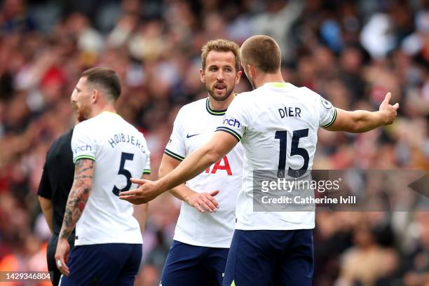 Harry Kane and Eric Dier of Tottenham Hotspur react after Granit Xhaka of Arsenal scores their sides third goal during the Premier League match...