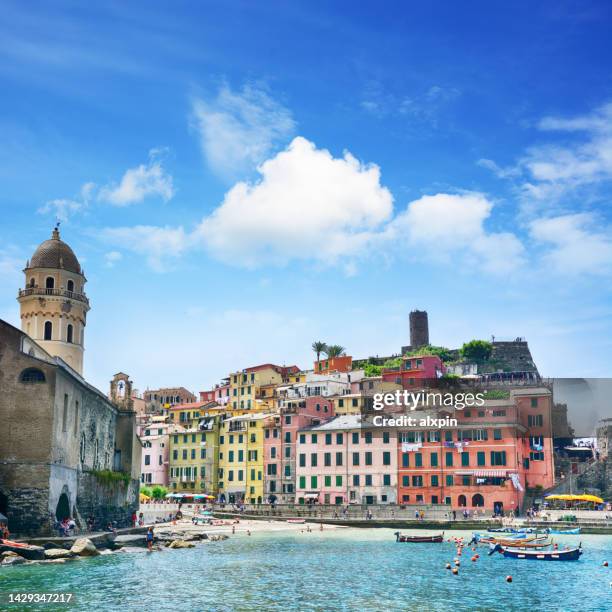 vernazza town in cinque terre, italy - town square bildbanksfoton och bilder