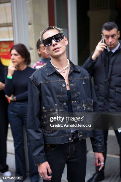 Evan Mock attends the Paris Fashion Week - Womenswear Spring/Summer 2023 - Day Six on October 01, 2022 in Paris, France.