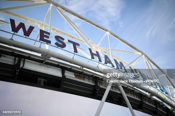 General view outside the stadium prior to the Premier League match between West Ham United and Wolverhampton Wanderers at London Stadium on October...