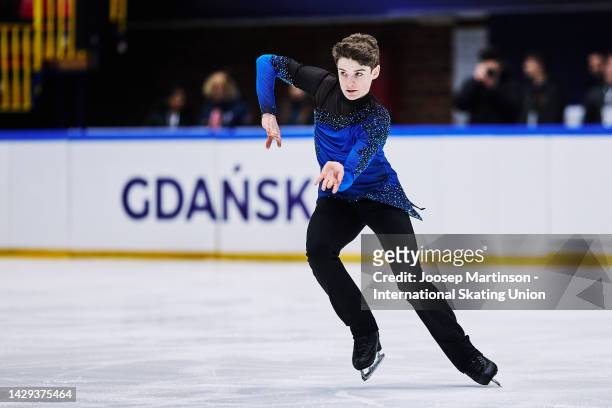 Lucas Broussard of the United States competes in the Junior Men's Free Skating during the ISU Junior Grand Prix of Figure Skating at Olivia Ice Rink...